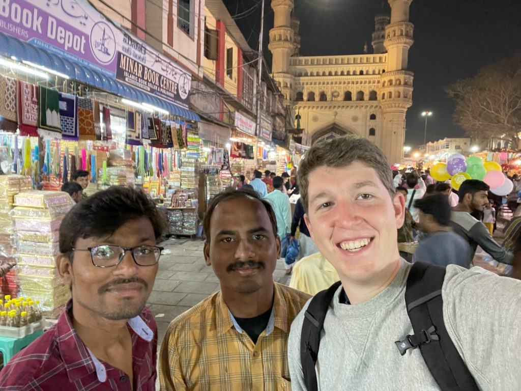 Feit (right), takes a selfie with the project's translator, Naresh (center), and Madhu (left), a research surveyor that helped conduct interviews. Photo courtesy of Amichai Feit.