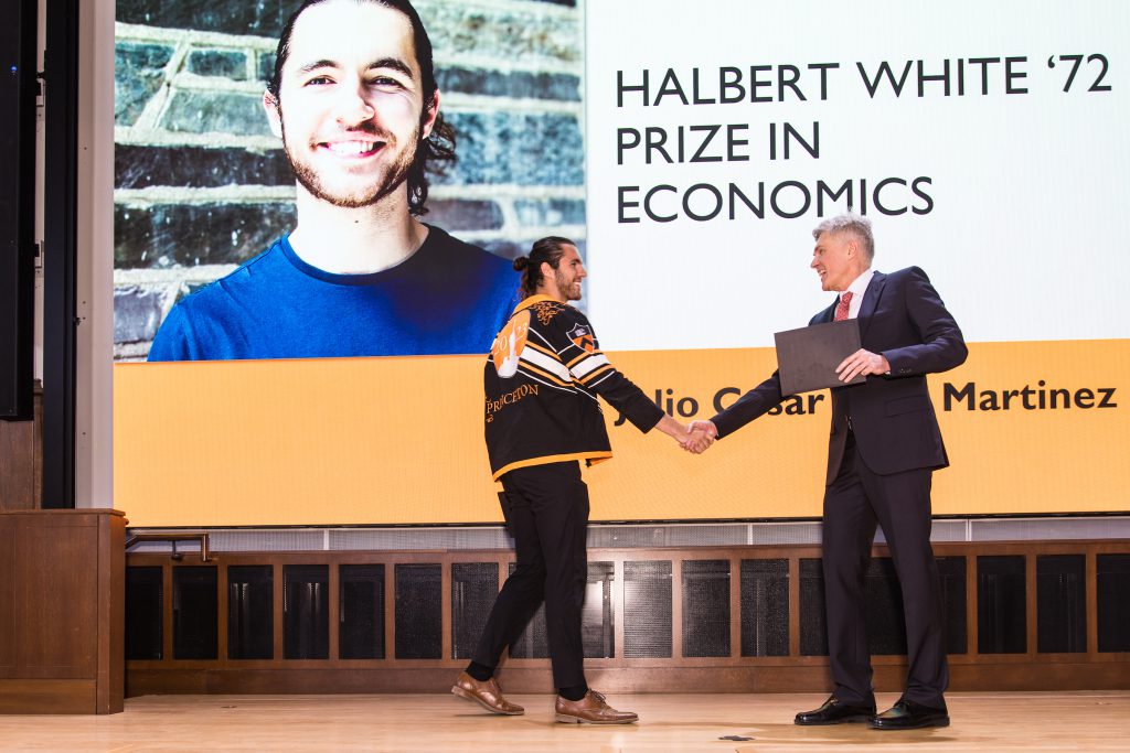 JC Martinez receives the Halbert White '72 Prize in Economics. Photo credit: Dan Komoda